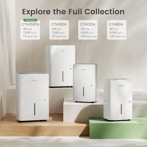 Waykar 150 Pint 2025 Energy Star Dehumidifier with Pump for Large Rooms up to 7,000 Sq. Ft. for Home, Basement, Commercial, Industrial, with Drain Hose & Tank, Auto Defrost, Smart Auto Comfort Mode 9