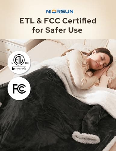 NIORSUN Heated Blanket Throw with Foot Pocket, Wearable Electric Blanket with 9 Heating Levels & 10 Time Settings, Ultra-Soft Flannel & Sherpa, Cozy Gift for Family and Friends, 50 * 70", Grey 9