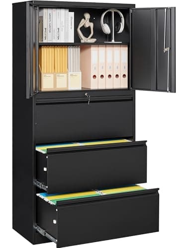 SISESOL 3 Drawer Lateral File Cabinet with Lock and Shelf,Black Metal Filling Cabinet with Drawers and Shelf, Locking File Storage Cabinets with Doors and Shelves for Home,Office,Garage,School