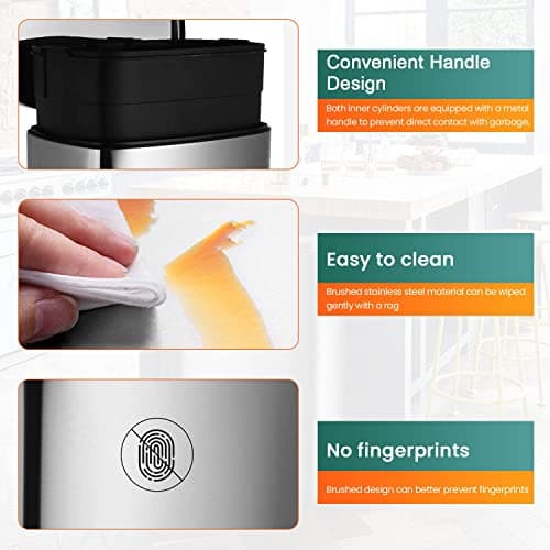 PayLessHere 13.2 Gallon(50L) Trash Can, Fingerprint Proof Stainless Steel Kitchen Garbage Can with Removable Inner Bucket and Hinged Lids, Pedal Rubbish Bin for Home Office 5