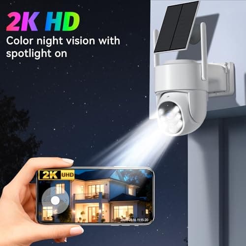 Solar Security Cameras Wireless Outdoor, 5G Solar Camera Outdoor Wireless, Battery Powered Wire-free WiFi Cameras for Home Security, 360° PTZ, AI Human Detection, Color Night Vision, Work with Alexa 5