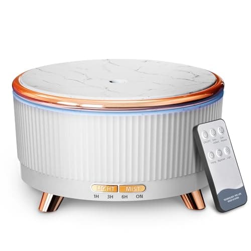 500ML Large Capacity Essential Oil Diffuser, Ultrasonic Aromatherapy Diffuser with 7 Color LED Lights with Remote Control, Cool Mist Humidifier, Timed Mist, Auto Shut-Off (White)