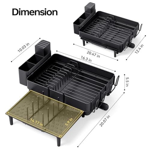 Urackify Dish Drying Rack for Kitchen Counter, 304 Stainless Steel Dish Rack, Expandable Dish Drainer, Foldable Dish Strainer with Cutlery Holder, Kitchen Plate Rack (Black, Large Size) 8