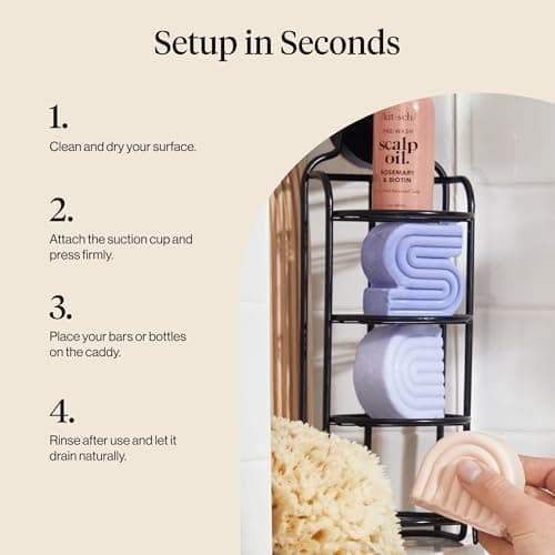 Kitsch Shower Caddy Hanging with Suction Cup – Self-Draining Shampoo Bar Holder & Shower Shelves for Conditioner Bars & Soap – Rust Proof Bathroom Caddy, and Wall Mount or Free-Standing Organizer 8