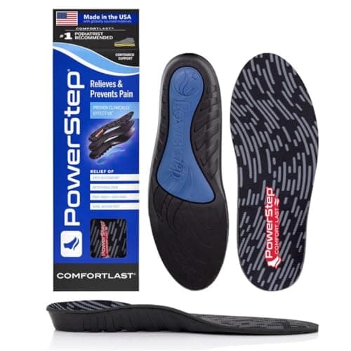 PowerStep Comfort Last Insoles, Cushioning Gel Insoles for Standing All Day, Supports Metatarsal Pain, Foot Arch, Heel Pain, All Day Comfort, Made in The USA (Men's 7-8.5 / Women's 9-10.5)