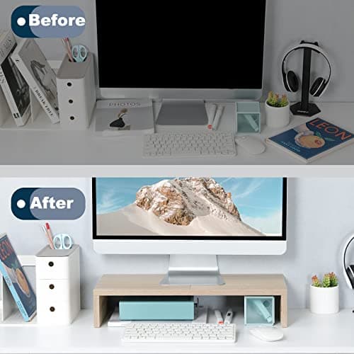 TEAMIX 20 Inch Wood Monitor Stand Riser, Wooden Desktop Stand for PC/TV/Laptop/Printer, Cozy Monitor Riser with Storage, Computer Stand Space-Saving 6