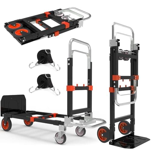 3 in 1 Heavy Duty Folding Hand Truck, Convertible Portable Steel Dolly with Telescopic Handle, Foldable Utility Cart with Rubber Wheels, 500 LBS