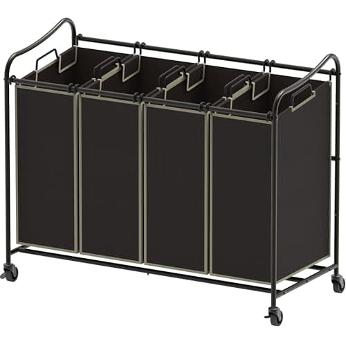Simple Houseware 4-Bag Heavy Duty Laundry Sorter Rolling Cart, Brown