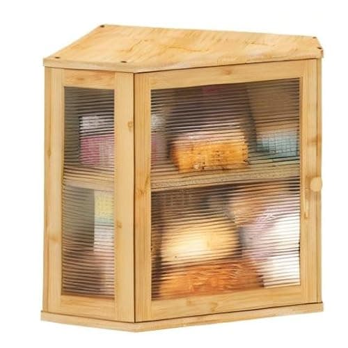 viewcare Corner Bread Box for Kitchen Counter, Bamboo Wood Large Capacity Bread Storage Bin with Acrylic Wavy Door Panel (Natural, Meduim) 9