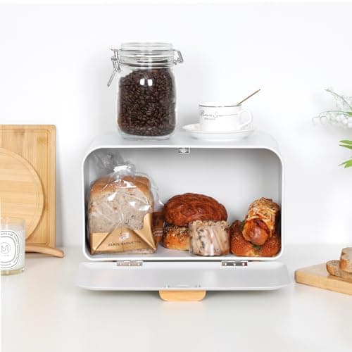 Ateliz White Bread Box for Kitchen Countertop - Large Capacity Bread Storage Container vintage bread box - Stylish Metal Bread Bin 5