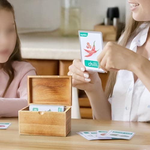 DRASTAR Index Card Holder, 3x5 Index Card Box, Wooden Index Card Organizer with 45 Dividers, Flashcard Notecard Holders for Home Office, Brown 5