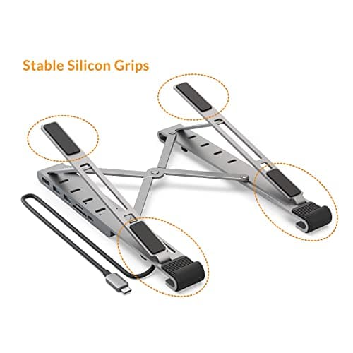 HyperDrive 7 in 1 USB C Hub Laptop Stand - HDMI 4K30Hz, USB-C 100W PD, USB-A 5Gbps, SD/MicroSD, Compatible with MacBook/iPad/Windows/Chrome - 10”-17” Laptop Docking Station Stand 5