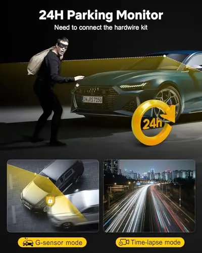 GKU Dash Cam Front and Rear, 3.18'' Touchscreen, 4K+1080P Dashcam, Built-in GPS, 5.8GHz WiFi Dash Camera for Cars with 24H Parking Monitor, Night Vision, WDR, Supports 512GB Max 5