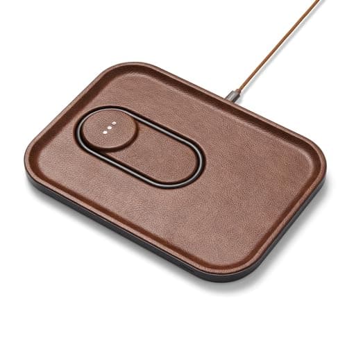 Courant MAG:3 Classics Charger and Tray - Italian Leather, Multi-Device Charger Compatible with MagSafe iPhones 16, 15, 14, 13, 12 or Wireless AirPod Cases (Saddle)