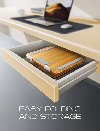 Niweya Wood + Aluminum Laptop Stand, Adjustable Height Ergonomic Laptop Riser Holder Mount, Portable Computer Notebook Stand for Desk, Compatible with MacBook Pro/Air, HP, Dell 10-16" (Walnut Grain) 6