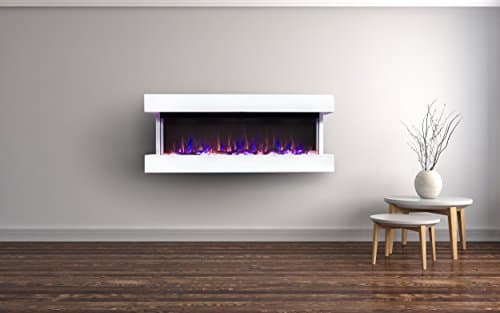 Touchstone Chesmont Smart Electric Fireplace- Wall Hanging Fireplace with 50" Wide White Floating Mantle- Alexa/WiFi Enabled-10 Color-1,500W Heater- Crystals & Driftwood-Model 80033 9