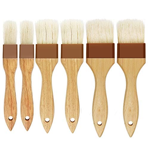6 Pieces Pastry Brushes Basting Oil Brush for Cooking with Boar Bristles and Beech Hardwood Handles for Spreading Butter Cooking Baking BBQ Oil Brush(1 inch, 1.6 inch, 3 inch)