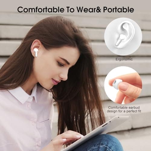 Wireless Earbuds, Bluetooth 5.4 Headphones HiFi Stereo, Bluetooth Earbuds with ENC Noise Cancelling Mic, IP7 Waterproof in Ear Earphones, 48H, LED Display Ear buds for Pad Workout Sports, Deep White 5