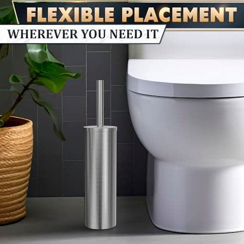 Stylish Stainless Steel Toilet Brush and Holder Set - Silver Toilet Bowl Brush and Holder with Splash Cover, Sturdy Bristles, Corrosion & Scratch Resistant - Elegant Design, Effective Deep Cleaning 9