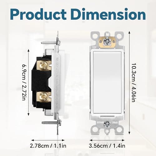 ThunderWay 3 Way Decorator Light Switch, Rocker Paddle Wall Switch with Gloss Finish, Self-Grounding, UL Listed for Residential Grade Applications, 15A 120V/277V, Glossy White (10 Pack) 5