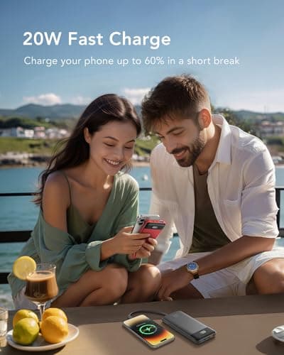 charmast 20000mAh Portable Charger with Built in Cables, 22.5W Travel Power Bank Fast Charging, USB C Cell Phone Battery Pack for iPhone 16/15/14/13/12/11 Series, iPad, Samsung, Android, Tablet 7