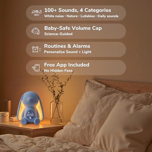 Mom's Choice Awards丨Bunny White Noise Sound Machine Baby for Sleep- AI Cry Detection, 100 Soothing Sounds, 5-Year APP Access Included, Easter Gifts for Baby, Night Light & Sleep Trainer, New Mom Gift 6