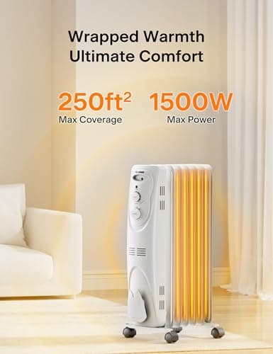 PELONIS Radiator Heater for Large Space, Electric Oil Filled Radiator, Dual Knobs, 1500W, Quiet Space Heater, 3 Modes, Tip-over Protection 2