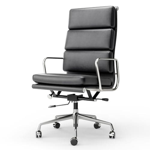 OTDMEL Genuine Leather Office Chair, Tall Executive Desk Chair with Arms and Wheels, Modern Rolling Leather Office Chairs with Lumbar Support, Ergonomic Computer Chairs with Aluminum Arms and Base
