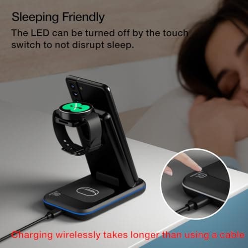 Wireless Charger for Samsung/Android, HOLYJOY Foldable 3 in 1 Fast Charging Station/Stand/Multi Charger for Samsung S25 Ultra/S24/Note 20, Travel Pad for Galaxy Watch 8/7/6/5/Active 2, For Buds(Black) 5