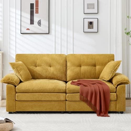 Opiesit 84" Loveseat Sofa, Modern Couches for Living Room,Double-Layer Cushion Cloud Couch with Deep Seat,Super Comfy Chenille Sofas,Sturdy Frame, Easy Assembly for Bedroom, Apartment, Office, Yellow