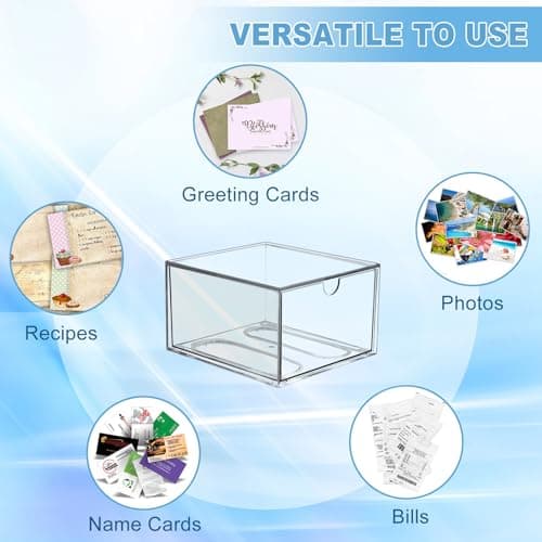 BTSKY Clear 3 x 5 Inch Index Card Storage Drawer Plastic Index Card Box for Office Desk Notecard Box Recipe Flashcards Holder , Recipe Notecard Storage Box Photo Holder Organizer 7
