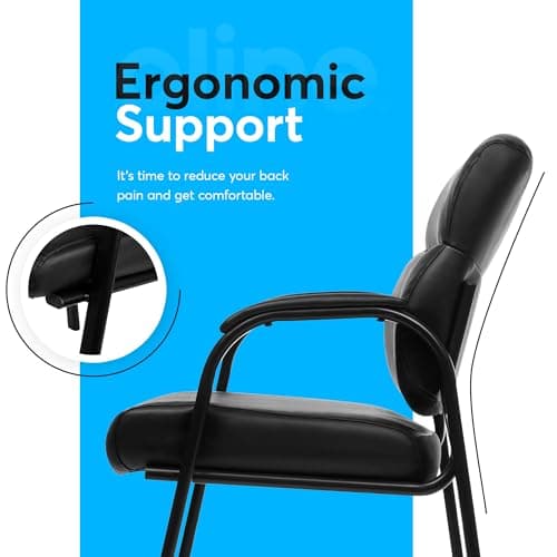 Oline Leather Guest Chair with Padded Arms, Reception Meeting Conference Waiting Room Lobby Home Desk Big and Tall Executive Office Chair, Black (1 Pack) 5