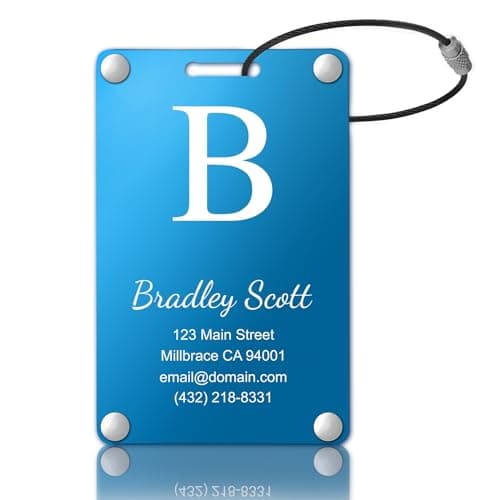 Personalized Luggage Tags: Custom Metal Luggage Tags for Suitcases, Backpacks and Bags with Your Personalized Text (Blue)