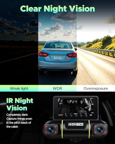 LAMTTO 360 Degree View 4 Channel Dash Cam Front and Rear Inside 5G WiFi Dash Camera for Cars APP Control 8 IR Night Vision Parking Monitor Emergency Recording 128G SD Card Included 7
