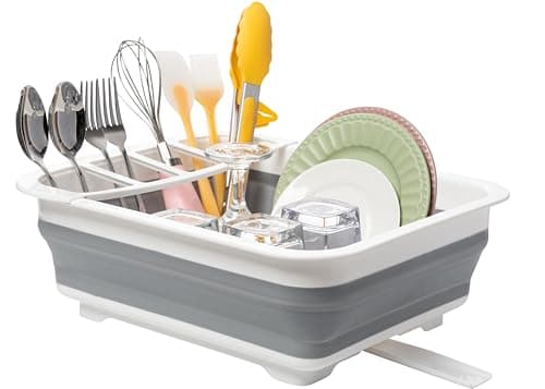 Tiawudi Collapsible Dish Drying Rack, Pop Up Dinnerware Drainer, Portable Plate Organizer for Kitchen RV Campers Travel Trailer, Space Saving Kitchen Storage Tray