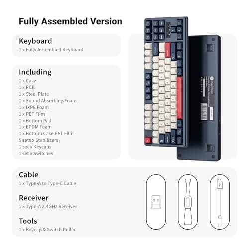 Keychron KJ4 Wireless Custom Mechanical Keyboard, 2.4 GHz Bluetooth QMK 80% Layout RGB, Hot-swappable Brown Switch Compatible with Mac Windows Linux, PBT Durable Keycaps for Gaming - Dark Blue 9