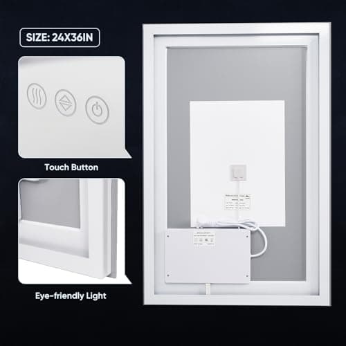 Homsion LED Bathroom Mirror, 24"x36" with Frontlit and Backlit Anti-Fog Mirror with Lights LED Vanity Mirror for Bathroom 3 Colors Temperature & Dimmable Bathroom Mirror with HD Tempered Glass 7
