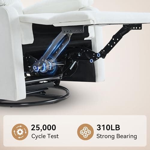 Swivel Rocker Recliner Chair with Adjustable Backrest and Footrest, Ultra-Comfy Fabric Reclining Chair, Glider Recliner with Lumbar Support & Overstuffed Arms, Chairs for Living Room (White) 8