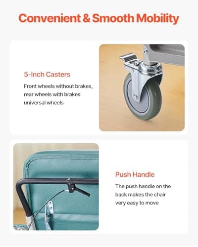 VEVOR Geri Chair Recliner, 4-Position Reclining Geri Chair with 2 Trays, 250 lbs Capacity Trendelenburg Medical Recliner Chair with 4 Wheels for Hospital, Nursing Home, Geriatric Home Care 6