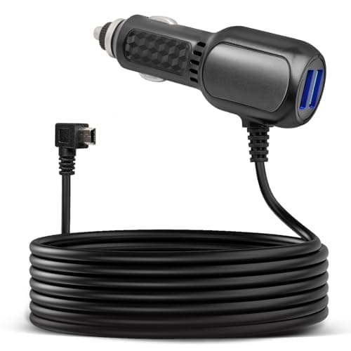 Anina Mini USB Dash Cam Power Cord 90 Degree Right Angle Dash Camera Charging Cord Mini-B Car Charger Cable for Rexing V1/V1P, Byakov S6, Rove R2-4K, 10FT Long