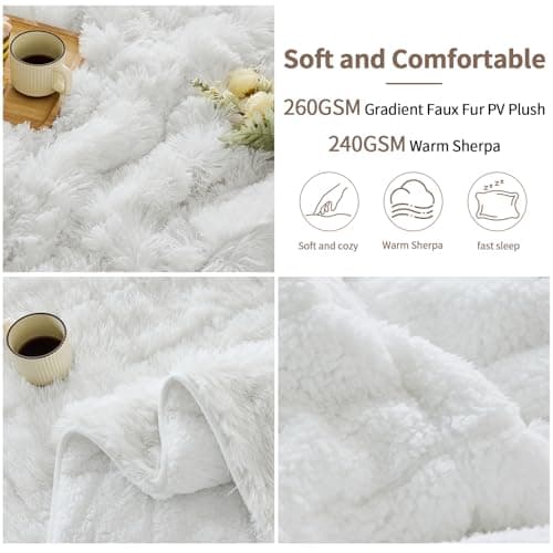 Faux Fur Weighted Blanket for Adults(15 lbs, 60” x 80”, White),Fuzzy Cozy Sherpa Weighted Blanket Queen Size for Adult,Fluffy Sherpa Comfy Heavy Blanket for Women Men,Warm Soft Plush Blanket 5