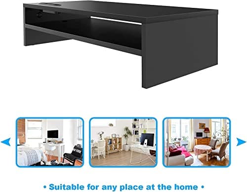 BONTEC Wood Monitor Stand Riser, 2-Tier Desktop Organizer with Storage, Ergonomic Computer Stand for Desk, Cable Management, Cellphone Holder, 21.3 Inch Shelf, Black 8