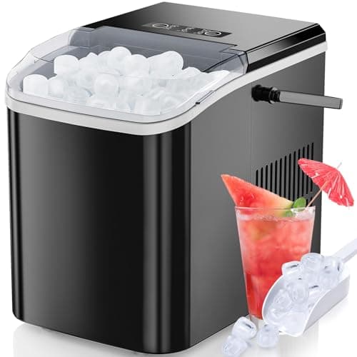 ZUNMOS Countertop Ice Maker, 9 Cubes in Only 6 Minutes, 26.5lbs Per Day, Portable Ice Machine Self-Cleaning, with Scoop Basket and Convenient Handle, for Home Kitchen Party and Office, Black