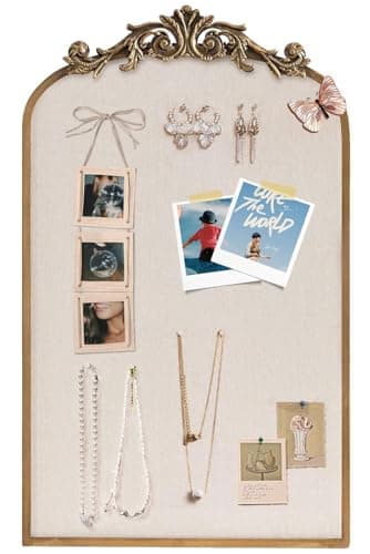 Linen Cork Bulletin Board, Large 19''x31'' Pin Board for Walls, Framed Vintage Hanging Picture Photo Board, Vision Board for Home Kitchen Office School Decorative