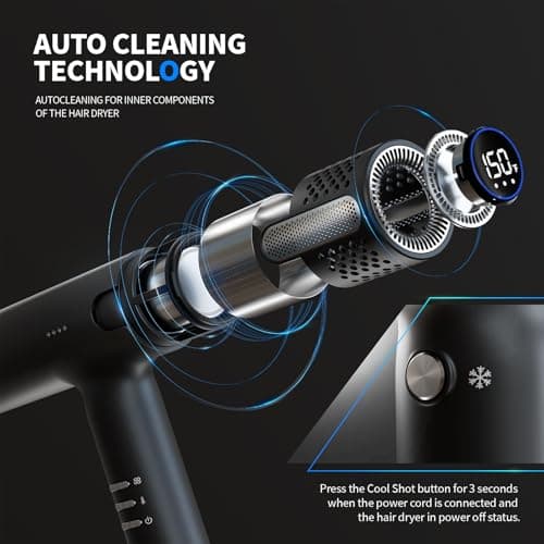 Lanvier Hair Dryer with Diffuser, Professional Ionic Blow Dryer for Women, Compact Lightweight Design Fast Drying, Intelligent 4 Heats, 3 Airflow Control, LCD Display, Cool Shot for Curly & All Hairs 5