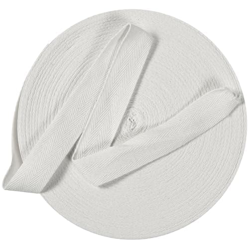 Cotton Twill Tape Ribbon 1/2 Inch Wide Tape Herringbone Webbing Roll Bias Binding Tapes for Sewing and DIY Crafts, Natural (White, 10 Yards)