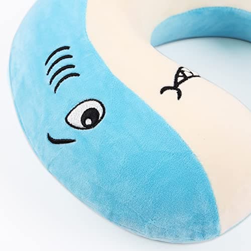 Sexysamba Cartoon Headrest & Neck Pillow for Kids Boys & Girls, Teens, Travel Accessories for Airplane, Car, Recline, Memory Foam Cute Travel Pillow with Sleep Eye Mask - Shark 6
