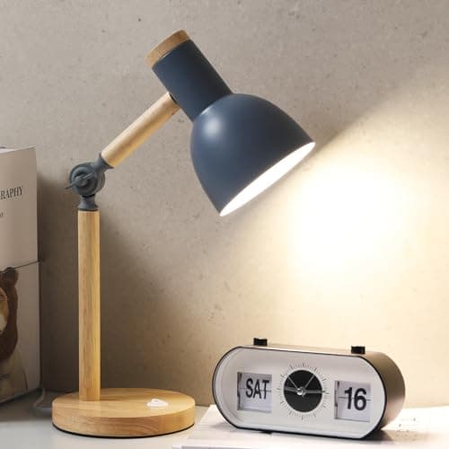 LRXJHHTY Small Wooden Desk Lamp,Adjustable tri-Color Kids Table Lamp,Desk Lamp for Home Office,Bedside lamp,Dorm lamp (Grey)