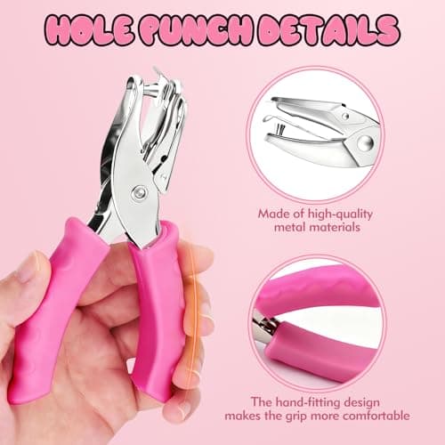 CNTVO Single Hole Punch, 2 Pcs 1/4" and 1/8" Hole Puncher with Pink Soft Grip for Home, Office and Classroom, Handheld Circle Small Hole Paper Punch for Crafts, Scrapbooks, Tags, Tickets 5