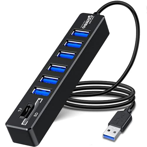 USB Hub with SD/TF Card Reader, VIENON 8 in 1 USB Extender USB Splitter with SD/Micro SD Memory Card Reader and 6 USB 2.0 Ports for PC, Laptops, Surface Pro, MacBook, iMac Pro-3FT